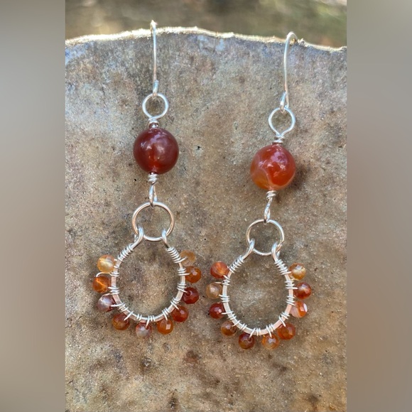 Sterling Silver Carnelian Earrings - Picture 6 of 7